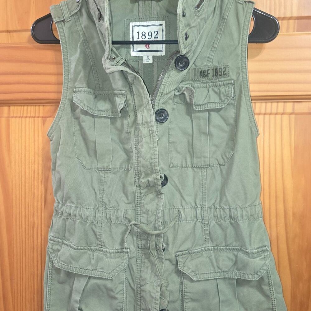 Abercrombie & Fitch Vest Womens S Green Military 1892 Utility Full Zip Y2K Small